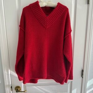 NWT Wild Fable Deep Red V-neck Pullover Oversized Chunky Sweater Size S